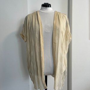 Anthropologie Cream Sheer Beaded Kimono top, sz M